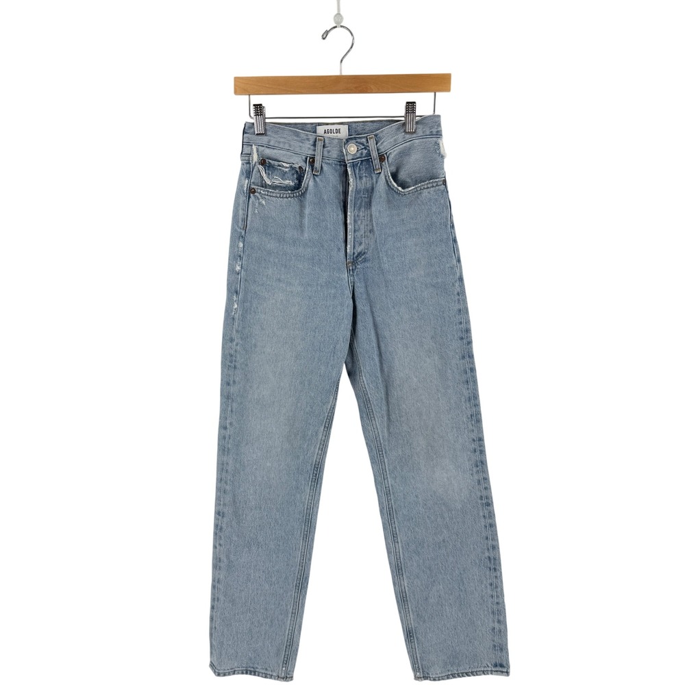 AGOLDE 90'S JEAN Blue Denim Size 23 High Rise Straight Leg Distressed Button Fly